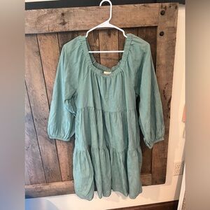 Universal Green Tiered Bishop Sleeve Sundress